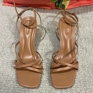 Open Edit ankle strap tan kitten heel sandals #heels #summer #nordstrom